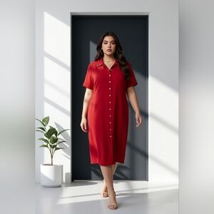 Vintage Talbots Woman Red Button Down Shirtdress